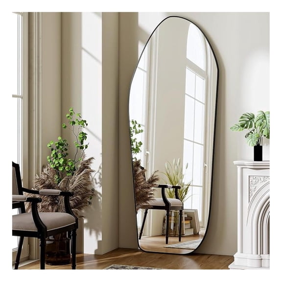 Irregular Full Length Mirror - 67x24 Inch Black Framed Modern Mirrors, Shape Vanity Wall Mirror for Living Room Bedroom Entryway Hallway