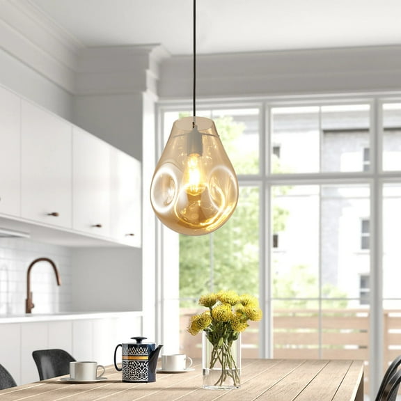 Irregular Geometric Chandelier, Modern Novel Amber Glass Pendant Light for Living Room Dining Room Kitchen Hallway