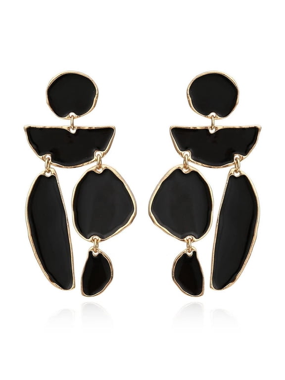 Irregular Geometric Drop Dangle Earrings for Women,Big Statement Colorful Dangly Earrings,Fashion Boho Unique Jewelry(black)