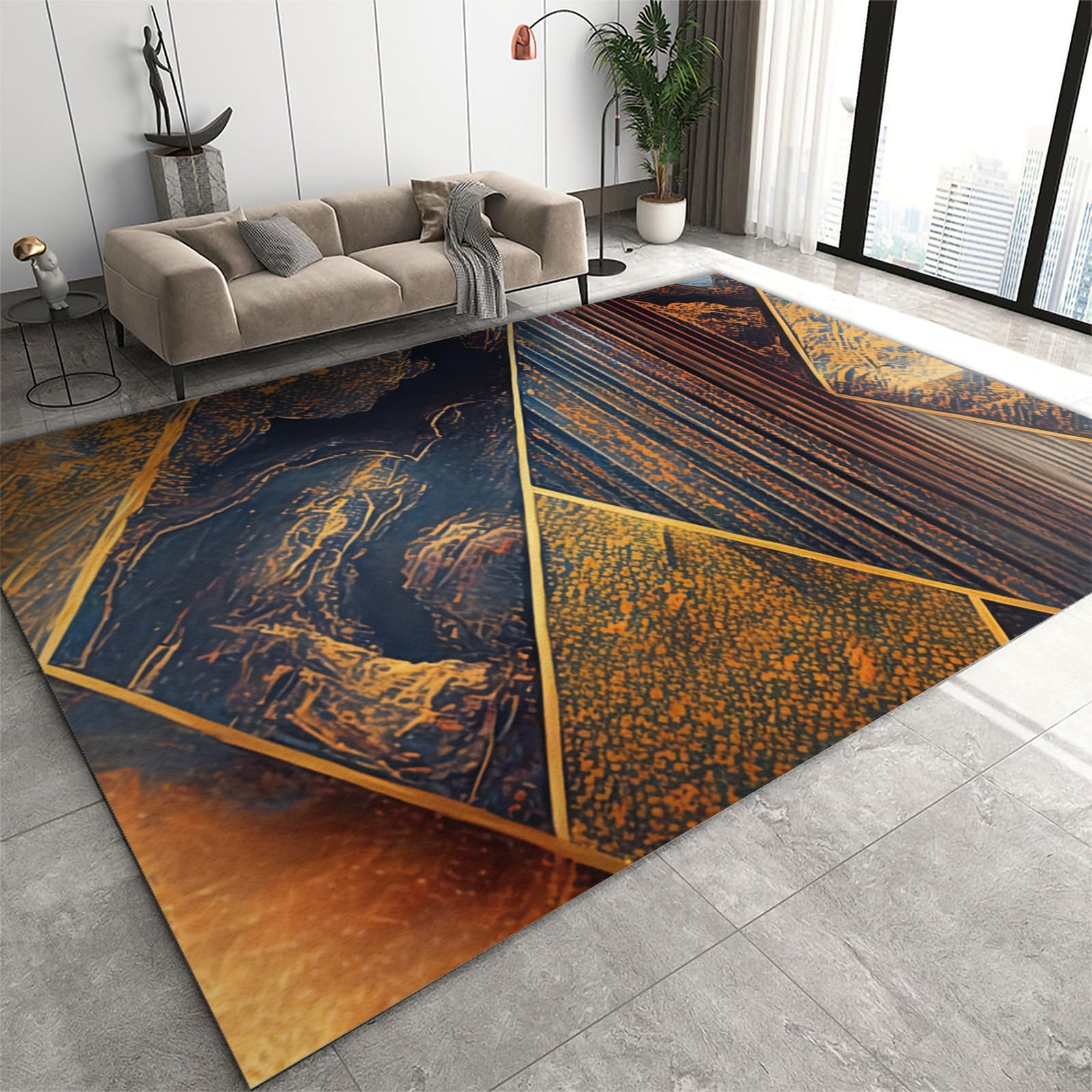 Aethics Rugs Irregular Geometric Retro Area Rug, Distressed Abstract Texture Bedroom ...