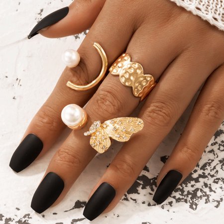 Womens Geometric Ring Set Diamond Wings Asymmetric Rings C-Shaped Rings Alloy Metal Irregular Rings Design Fashion