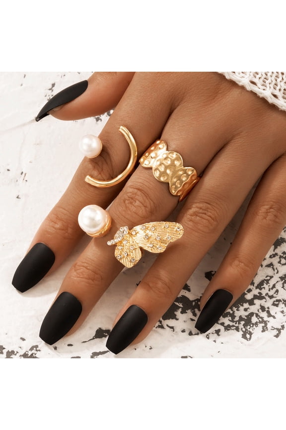 Womens Geometric Ring Set Diamond Wings Asymmetric Rings C-Shaped Rings Alloy Metal Irregular Rings Design Fashion