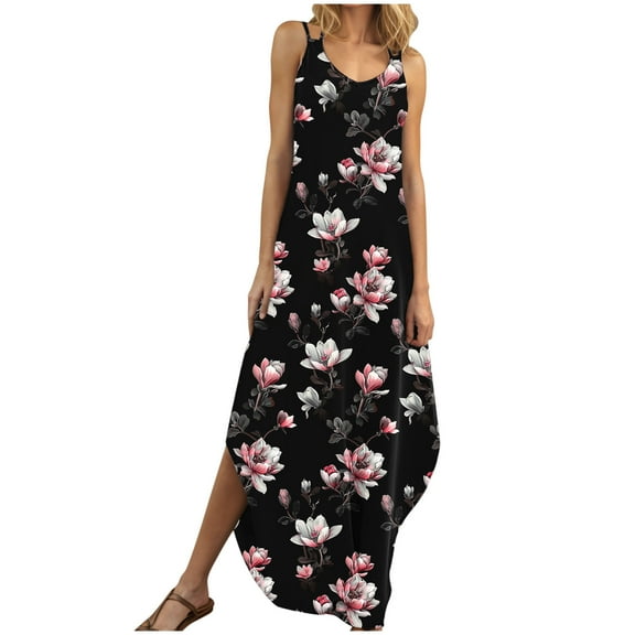 Irregular Hem 2025 Summer Dress for Women Casual Baggy Floral Printed Dress with Pockets Holiday Beach Resort Outfit