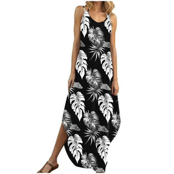 Irregular Hem 2025 Summer Dress for Women Casual Baggy Floral Printed Dress with Pockets Holiday Beach Resort Outfit