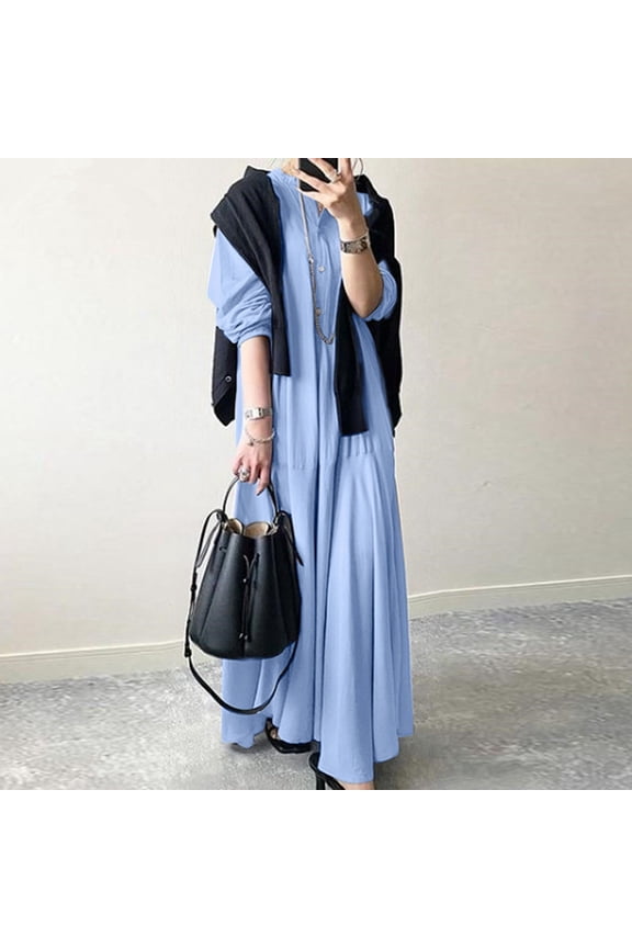 Irregular Hemline Loose Linen Blend Midi Dress Vintage Korean Style Women's Casual A Size Shirt Dress Long Dress for Women Womens Summer Dresses Short Flowing Dresses for Women Work Casual Dresses