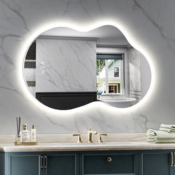 GODCHAR UL Certified 32"x 20" Cloud Shape LED Bathroom Mirror Backlit Dimmable Memory