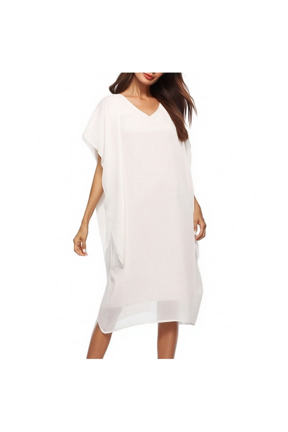 Irregular Mesh Batwing Dresses for Women Flowy Loose V Neck Elegant Party Cocktail Wedding Guest Midi Dress