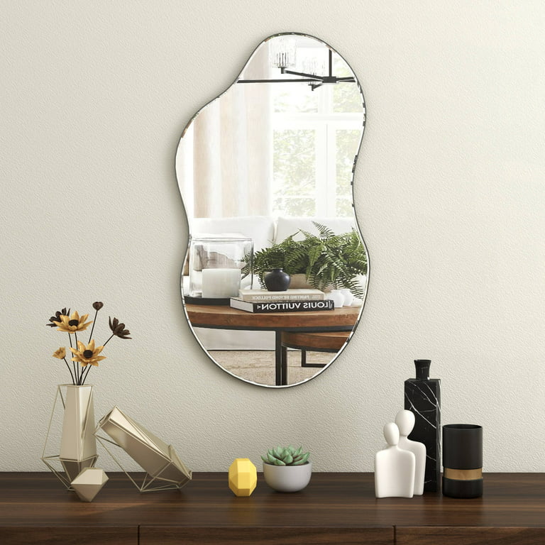 Irregular Mirror for Wall, Novelty Cloud Shaped Wall Mirror Asymmetrical  Wall Mirror Black Mirror for Living Room Bathroom Entryway 22x36