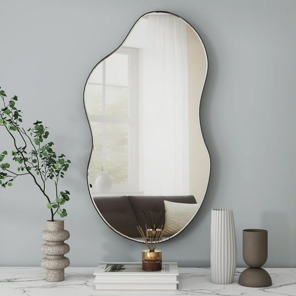 SHYFOY Irregular Mirror for Wall Cloud Shaped Mirror Black  Asymmetrical Wall Mirror for Home Decor 22"x36"