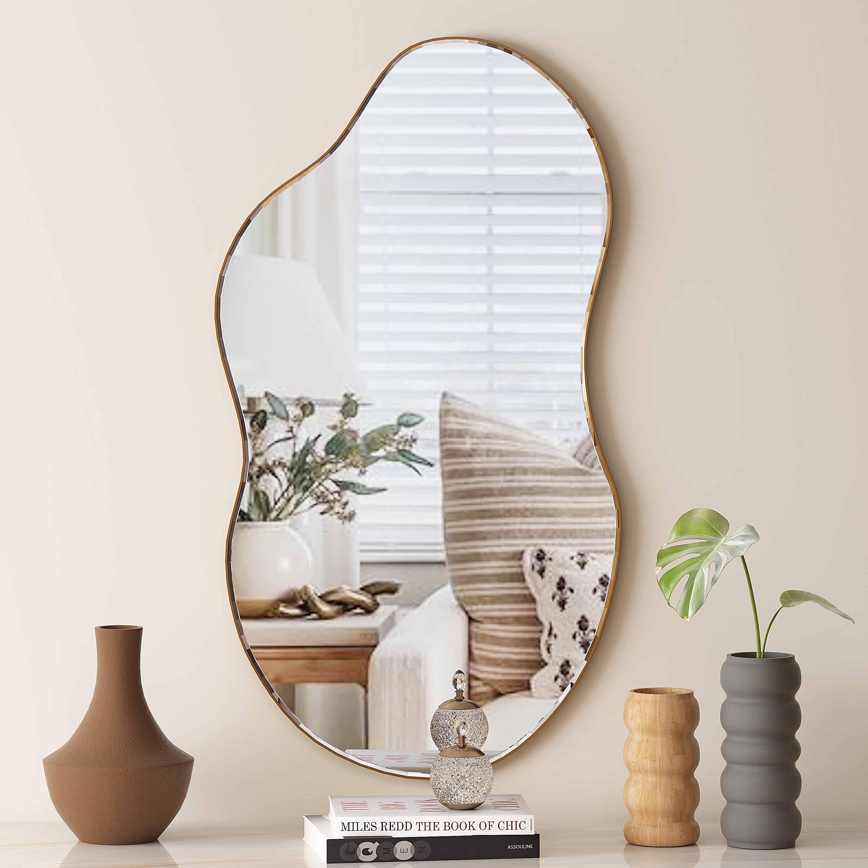 Irregular Mirror for Wall, Novelty Cloud Shaped Wall Mirror Asymmetrical  Wall Mirror for Living Room Bathroom Entryway 22x36