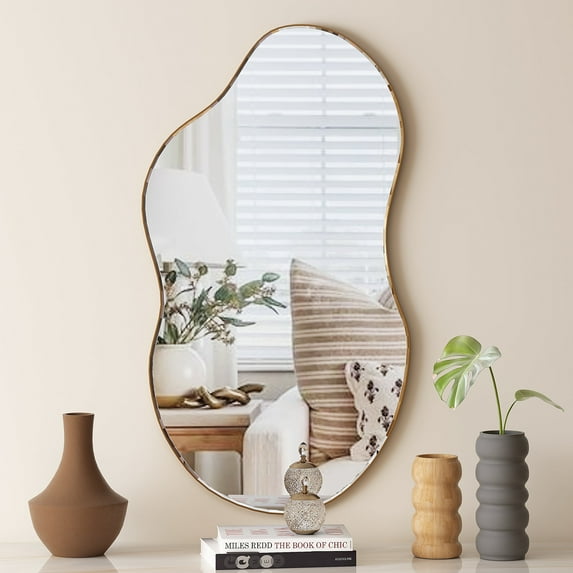 Irregular Mirror for Wall, Novelty Cloud Shaped Wall Mirror Asymmetrical Wall Mirror for Living Room Entryway 22"x36"