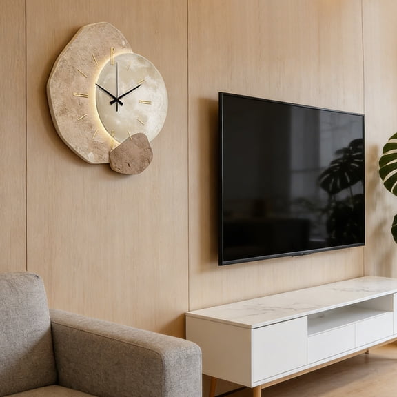 Irregular Moon Texture LED Decorative Wall Clock, Silent Non-Ticking Sweep Movement Battery Operated Art Clock, Modern Abstract Hanging Timepiece