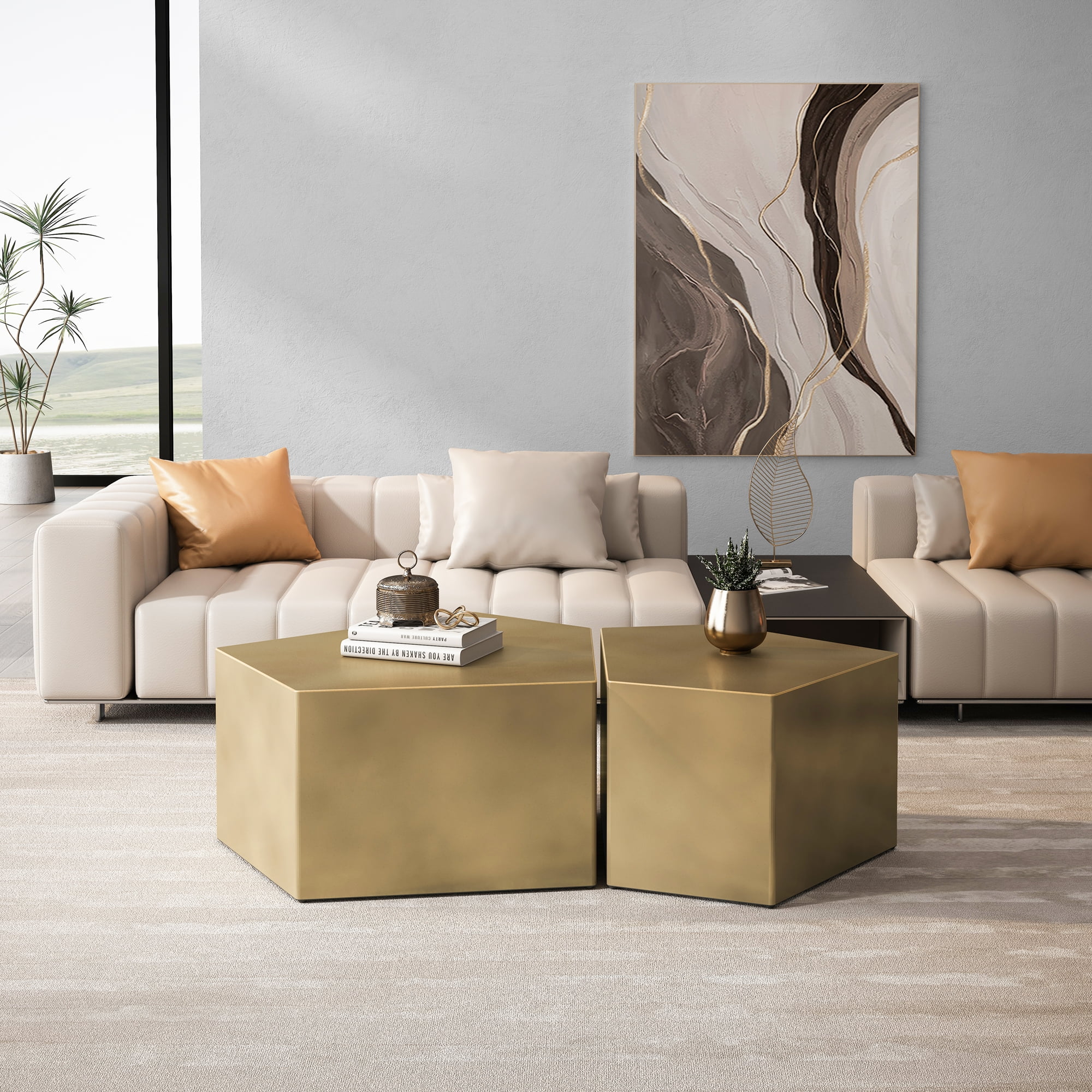 Irregular Nesting Coffee Table Set of 2, Geometric Coffee Table Set ...