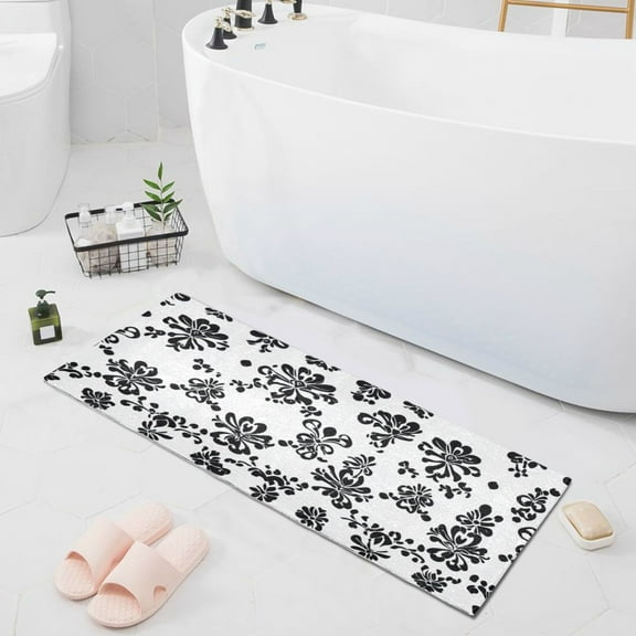 Irregular Pattern Black and White Print Bathroom Runner Rug Absorbent Non Slip Bath Mat for Living Room Kitchen 39" x 20"