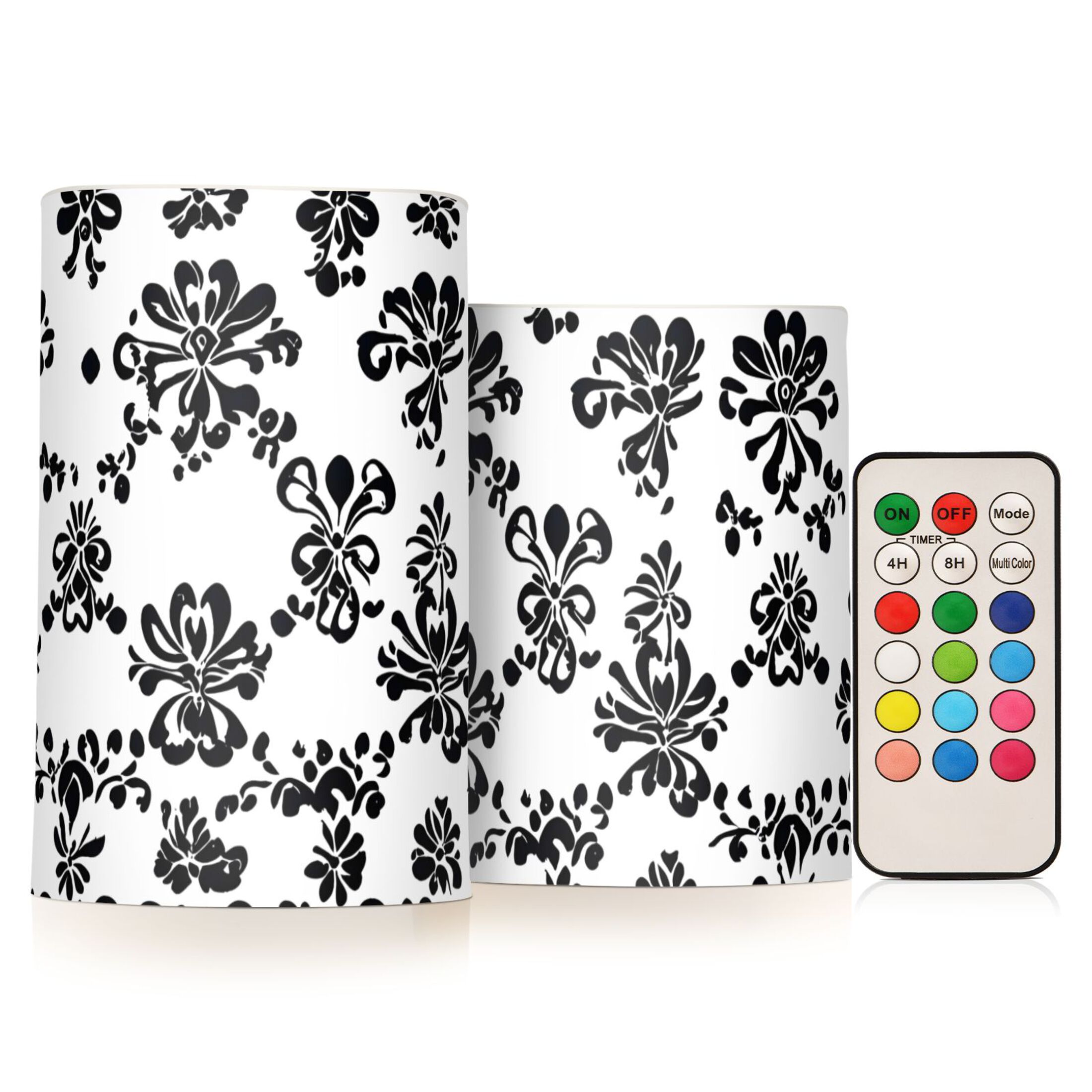 Irregular Pattern Black and White Print Flickering Flameless Candles Battery Operated with Remote Timer LED Pillar Candles Set of 2