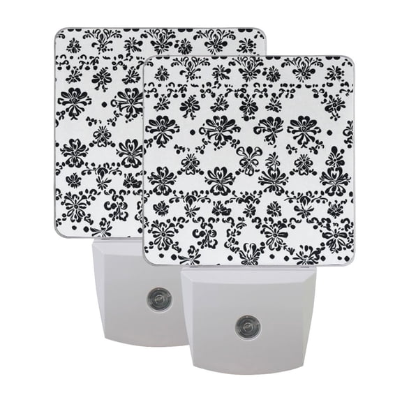 Irregular Pattern Black and White Print LED Night Light with Smart Sensor Plug Into Wall Dusk to Dawn 2 packs