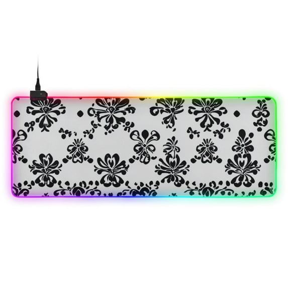 Irregular Pattern Black and White Print RGB Gaming Mouse Pad Large Keyboard Mat Rubber Base 13 Light Modes