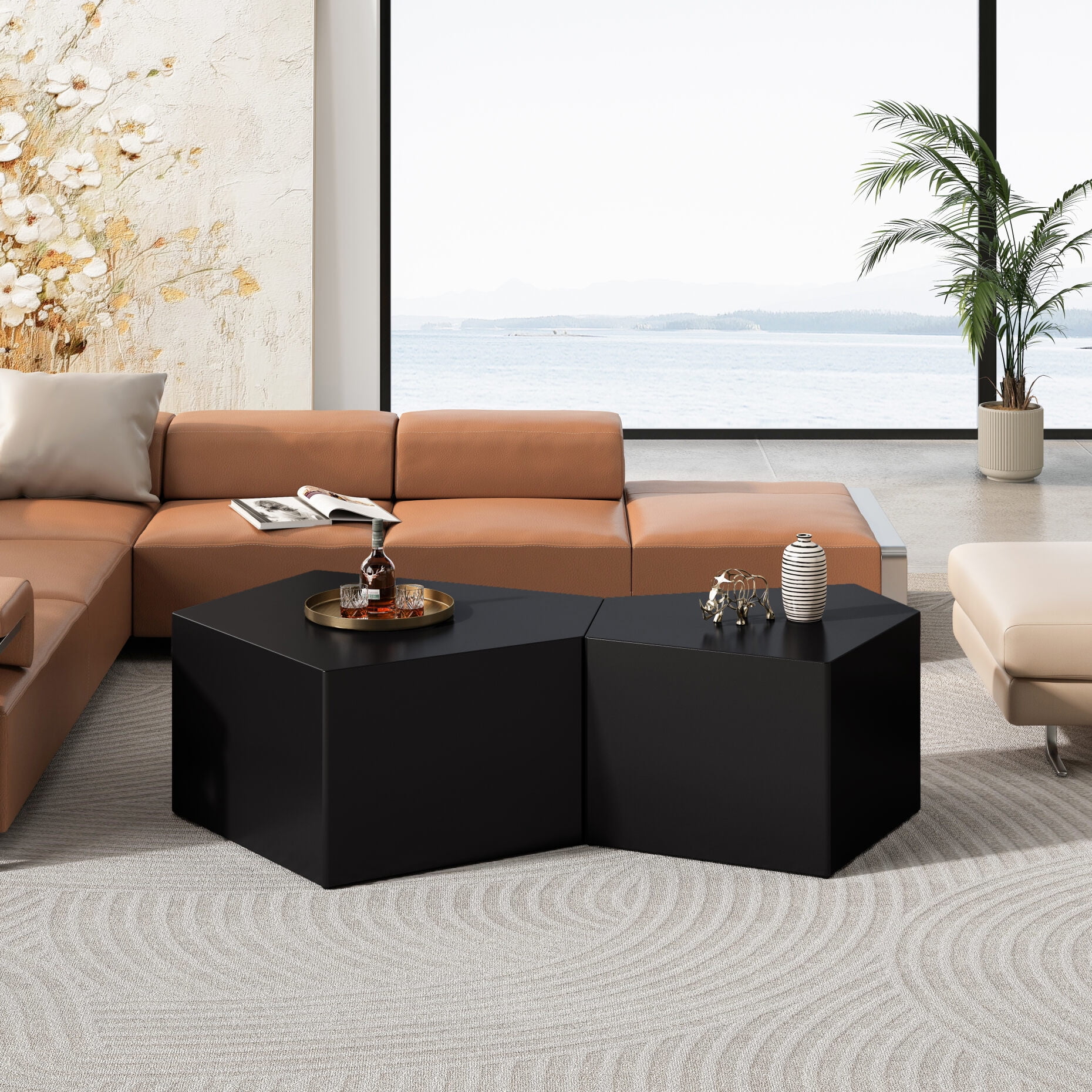 Irregular Pentagon Nesting Coffee Table Set, Geometric Side Table Set ...