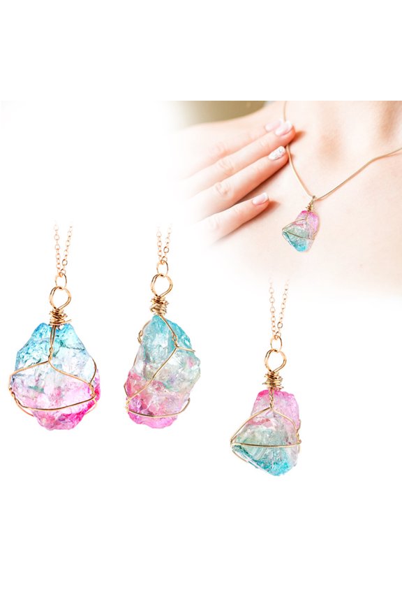 Irregular Rainbow Rock Pendant Necklace Natural Stone Jewelry