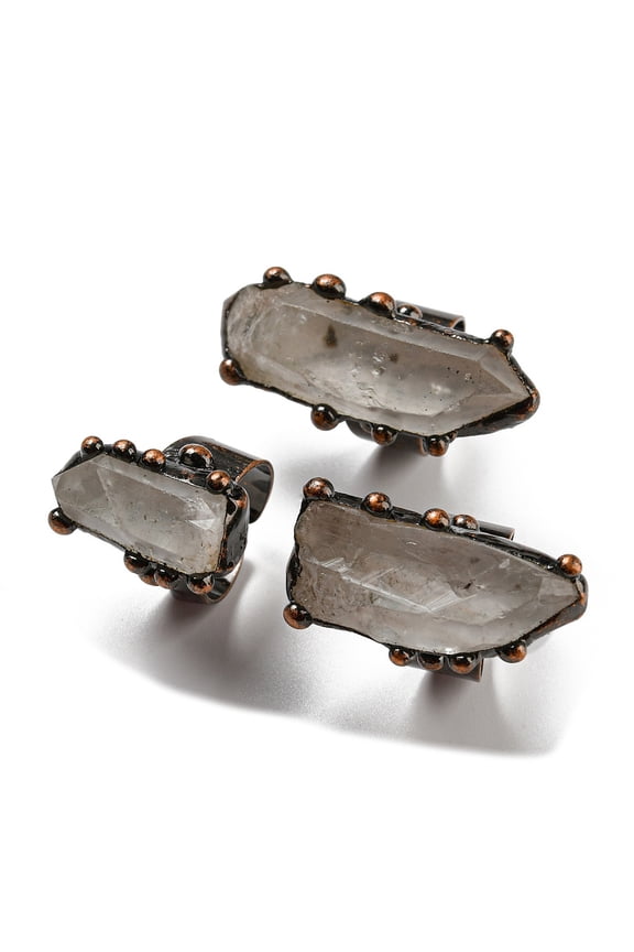 Irregular Rectangle Natural Quartz Open Cuff Rings Red Copper Tin Finger Ring Cadmium Free Lead Free Inner Diameter: 18~18.3mm