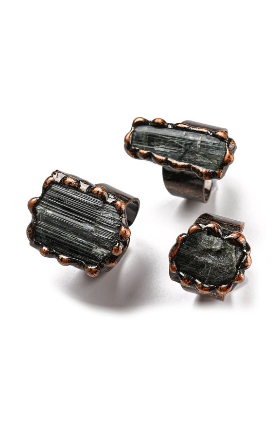 Irregular Rectangle Natural Open Cuff Rings Red Copper Tin Finger Ring Cadmium Free & Lead Free Size 8 1/4(18.3mm)