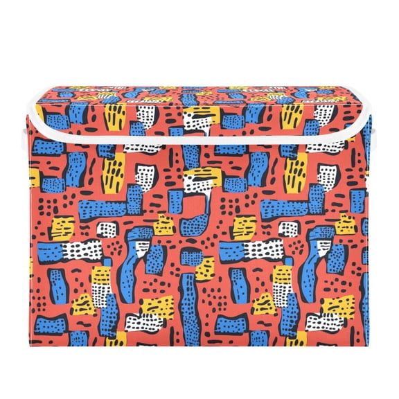 Irregular Red on Blue Large Storage Bins with Linen Collapsible Lid Storage Box 16.7 x 12.6 x 11.8in