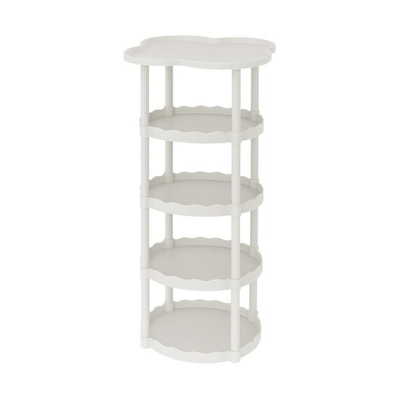 Irregular Round Side Table , 5-Tier Round Plastic End Table, Compact Sofa Bedside Table for Small Space, Easy Assembly, for Living Room, Bedroom, Apartment, White