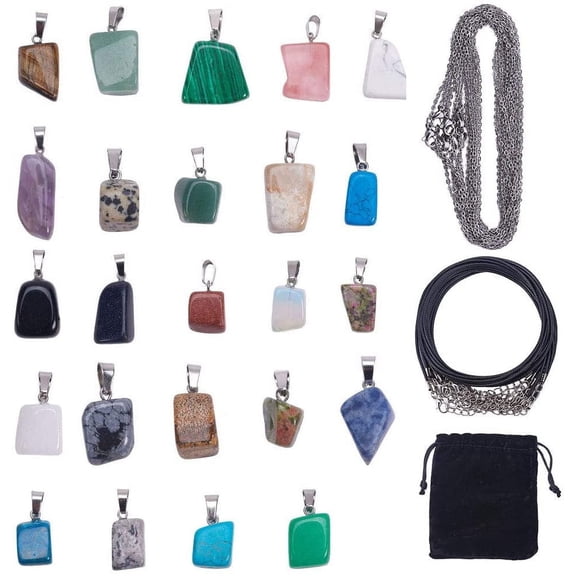Irregular Shape Healing Natural Beads Gemstone PendantsStainless Steel Color