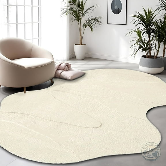 Avyay Rugs Irregular Shape Wool Area Rug, Hand-Tufted High and Low Pile, Modern Soft Carpet for Living Room and Bedroom, 3 x 5 FT