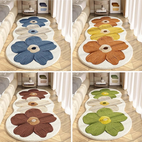 Irregular Shape Scalloped Rug, Fluffy Cute Rug Washable Flower Area Rugs Non Slip Throw Carpet for Living Room Entryway Aesthetic (Blue, 15.7"x47.2")