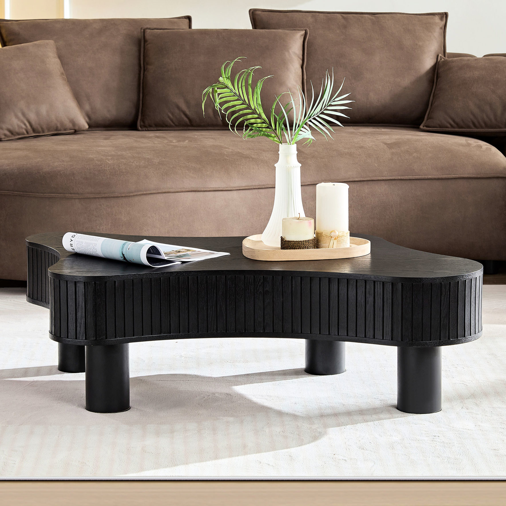 Irregular Shaped 42.52 Inch Coffee Table with MDF Frame - Complementary ...