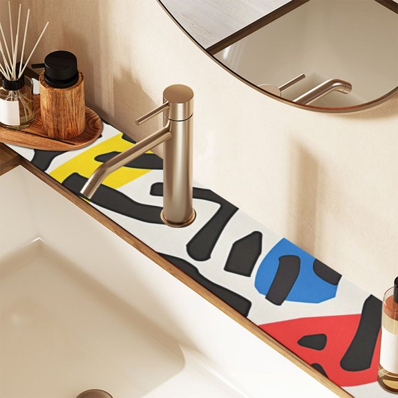 Irregular Shapes Line Sink Splash Guard Faucet 30x5.4in Drying Mat Drying Mat Absorbent Pad for Bathroom Kitchen 1PCS
