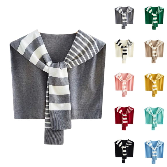 Irregular Stripe Sweater Shawl Wraps for Women Color Block Casual Travel Scarf Knitted Knotted Shoulder Capes Beige