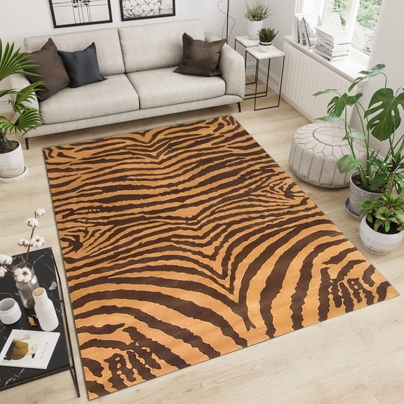 Irregular Striped Leopard Texture Art Rugs, Full Of Wildness Brown Yellow Tiger Pattern Rug, Soft And Non Slip, Suitable For Living Room, Dining Room, Studio 3x4ft