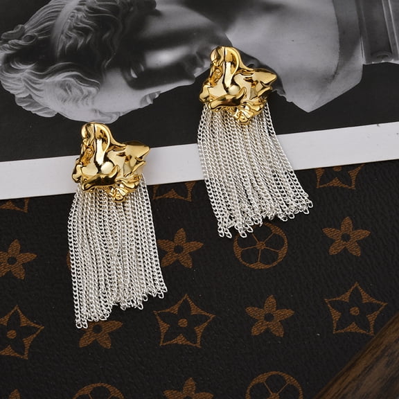 Irregular Tassel Brass Stud Earrings Real 22K golden Plated 50x20mm