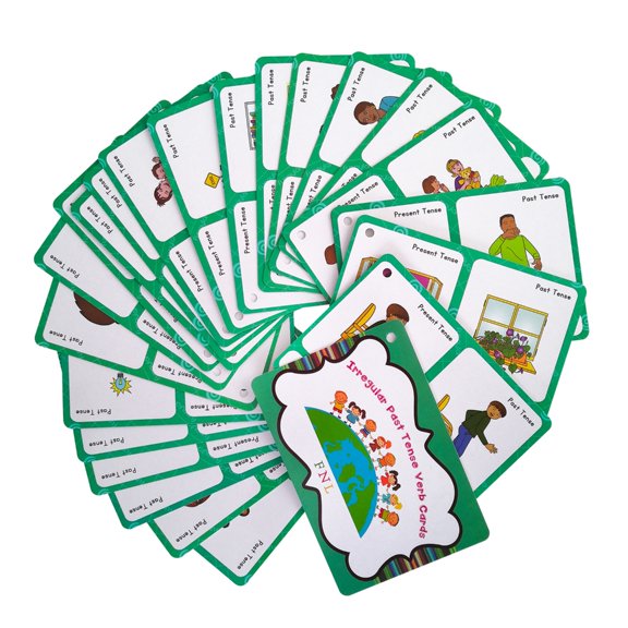 Irregular Verb Learning Cards for Preschool Learners, Double Sided Present and Past Word Flashes Cards with Pictures, Ro