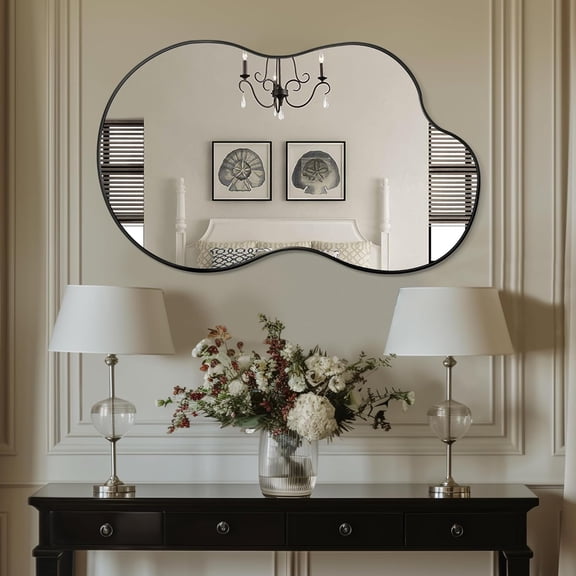 Irregular Wall Mirror, 26"x40" Asymmetrical Mirror with Metal Frame, Modern Unique Decorative Mirrors for Bathroom, Wall Decor, Entryway, Living Room, Black