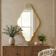 Irregular Wall Mirror, Abstract Wavy Decorative Mirror for Bathroom Aviation Aluminum Frame, 20"x36" Single Gold