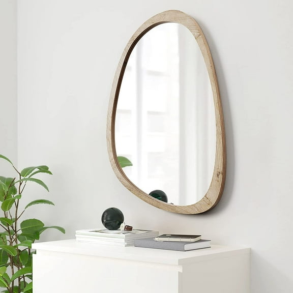 Irregular Wall Mirror for Bathroom,Wood Asymmetrical Rustic 24x36 inch Farmhouse Vanity Unique Nature Decorative Large Mirror for Entryway,Bedroom,Living Room,Washroom