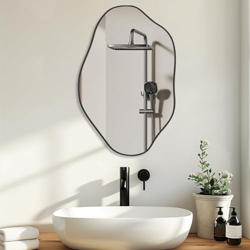 Irregular Wall Mirror Cloud Asymmetrical Shaped Aluminum Alloy Framed Mirror for Living Room Bathroom Bedroom Entryway Fireplace (Black, 24"x36")$$Electronics Accessories