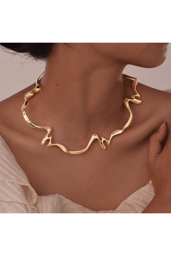 Irregular WaterDrop Necklace for Women, Melted Liquid Irregular Stainless Steel Chocker Necklace, Embrace Minimalist Earrings, Statement Earrings for Women