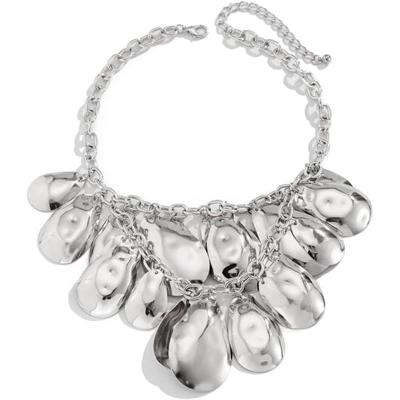 Irregular Waterdrop Chunky Necklace for Women Geometry Teardrop Pendant Necklace Vintage Choker Necklaces Exaggerate Droplet Chain Collar Adjustable Link Chain