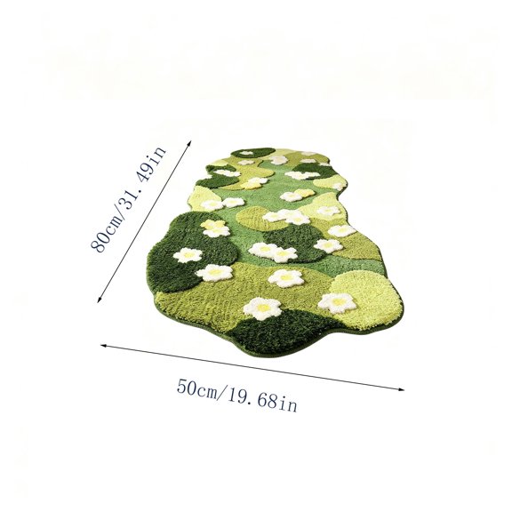 Irregular Wavy Green Algae Tufted Runner Rug, 15.75*23.62in Soft Floral Pattern Area Carpet, Non Slip Absorbent Mat for Bedroom Bedside Bathroom Home Decoration