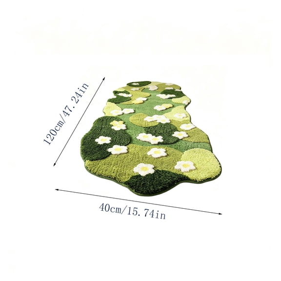 Irregular Wavy Green Algae Tufted Runner Rug, 15.75*23.62in Soft Floral Pattern Area Carpet, Non Slip Absorbent Mat for Bedroom Bedside Bathroom Home Decoration
