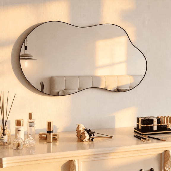 PAIHOME Abstract Wall Mirrors 20"×36" – Black Asymmetrical Wavy Decorative Bathroom Mirrors for Bedroom Living Room