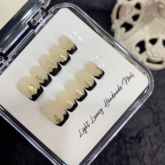 Irregular black edge embellishment matte skin tone pure handmade boutique detachable wearable manicure