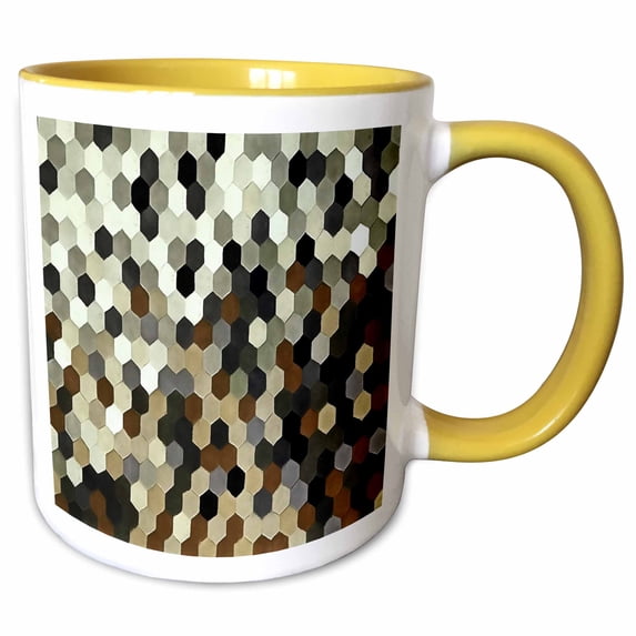 Irregular honeycomb pattern painted In neutral earth tones 11oz Two-Tone Yellow Mug mug-333980-8