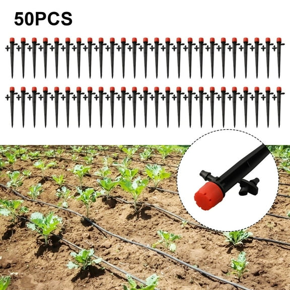 Irrigation Drippers Set 50 Pcs Adjustable Sprinklers 360 Degree Water Flow Control Emitters 8-Jet Balanced Watering System for Garden Lawn Flower Beds 4mm/7mm Tube Compatible