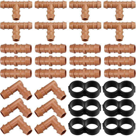 Irrigation Fittings Kit for 1/2" Tubing, 32 Pieces Line Connectors for Drip Sprinkler Systems - 12 Couplings, 8 Tees, 6 Elbows, 6 End Caps, Parts for 1/2 Inch Hose