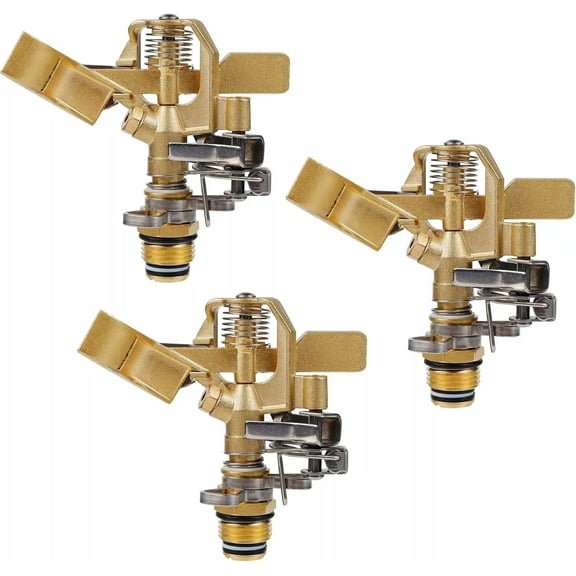 Irrigation Grass Watering 1/2 inch Brass Adjustable Impact Sprinkler Heads with Nozzles 3 Pack